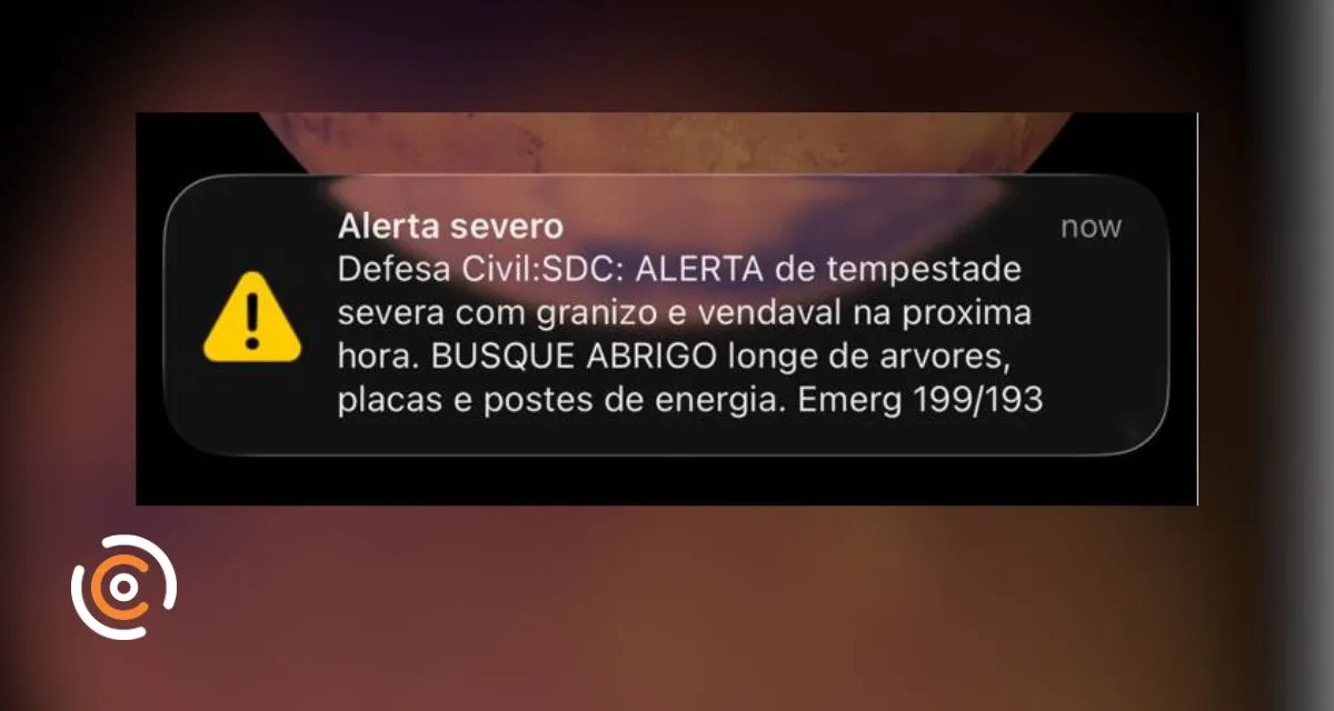 Defesa Civil emite alerta de tempestade severa com granizo para Canoinhas e região