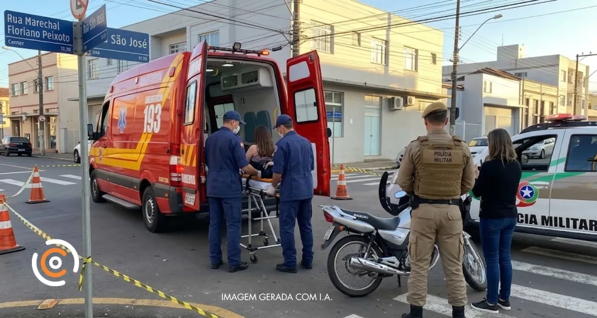 Acidente de trânsito no centro de Canoinhas deixa uma pessoa ferida e resulta em apreensão de moto