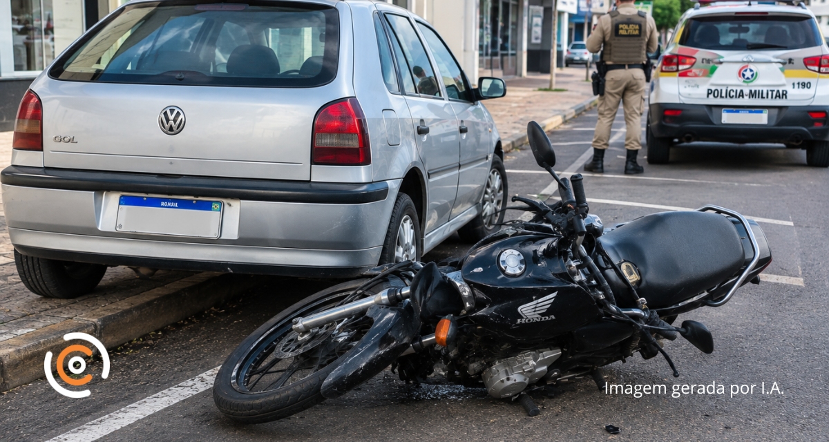 Carro desgovernado atinge motocicleta no Centro de Canoinhas