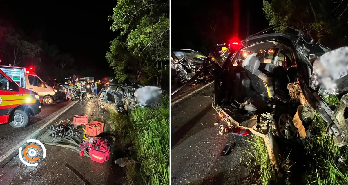 Mulher e menino de 12 anos morrem em colisão frontal na BR-280, em Mafra
